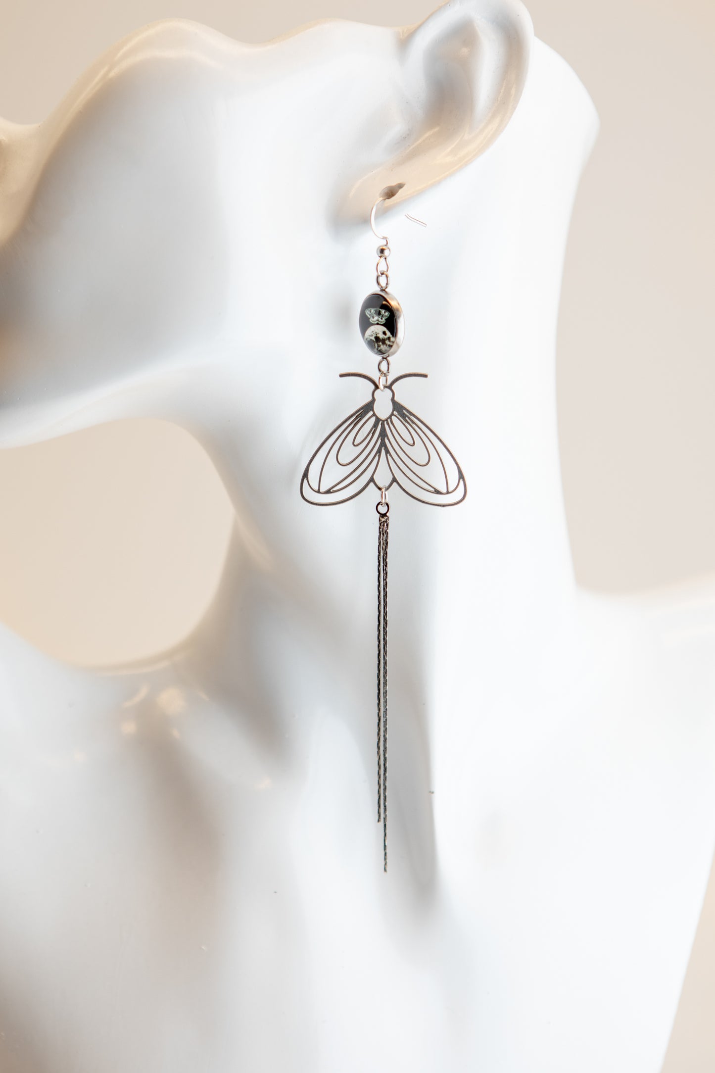 Moth and Moon Stainless Steel Earrings