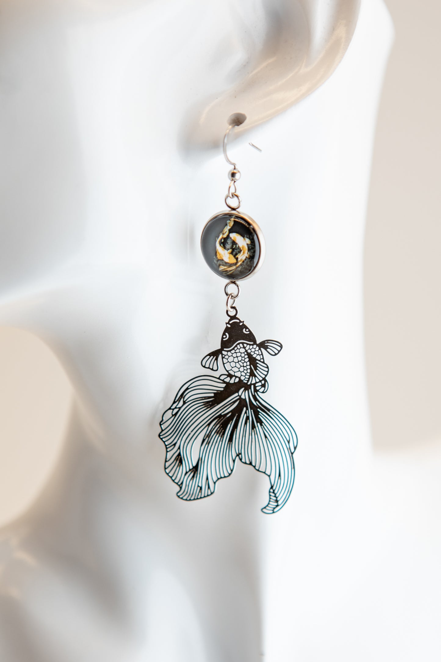 Koi Fish Art Nouveau Stainless Steel Earrings