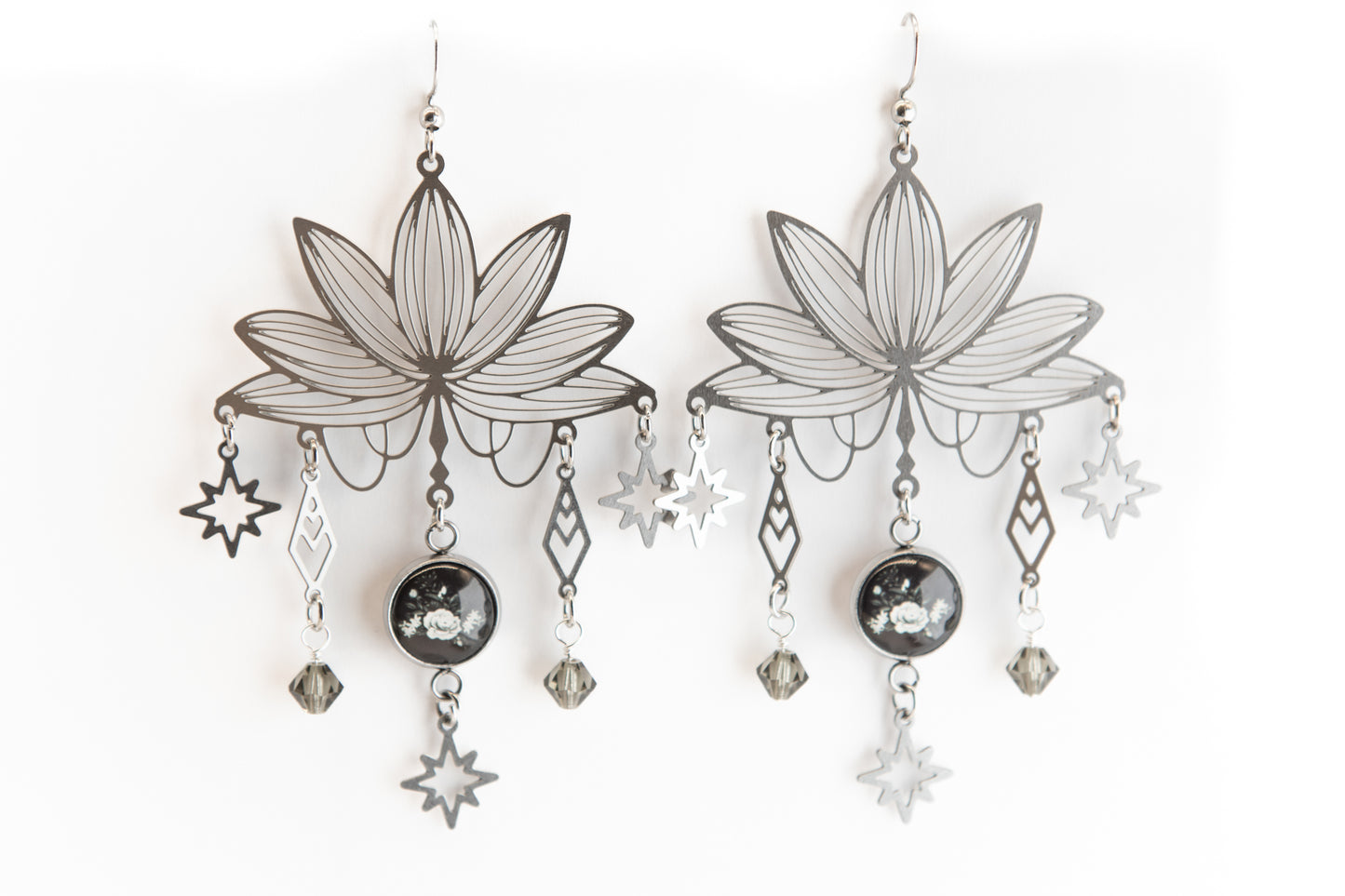Night Blooming Art Nouveau Stainless Steel Earrings