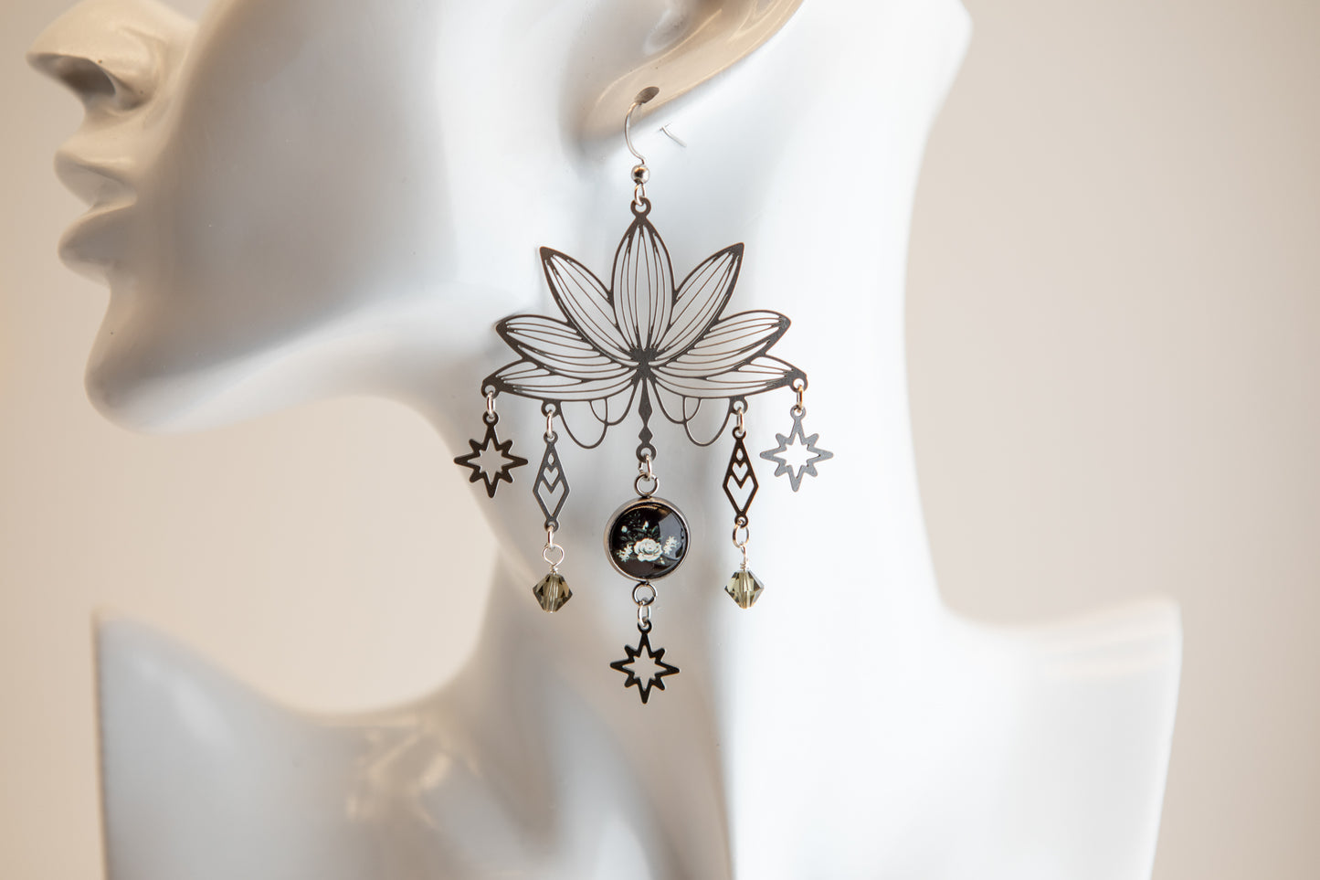 Night Blooming Art Nouveau Stainless Steel Earrings