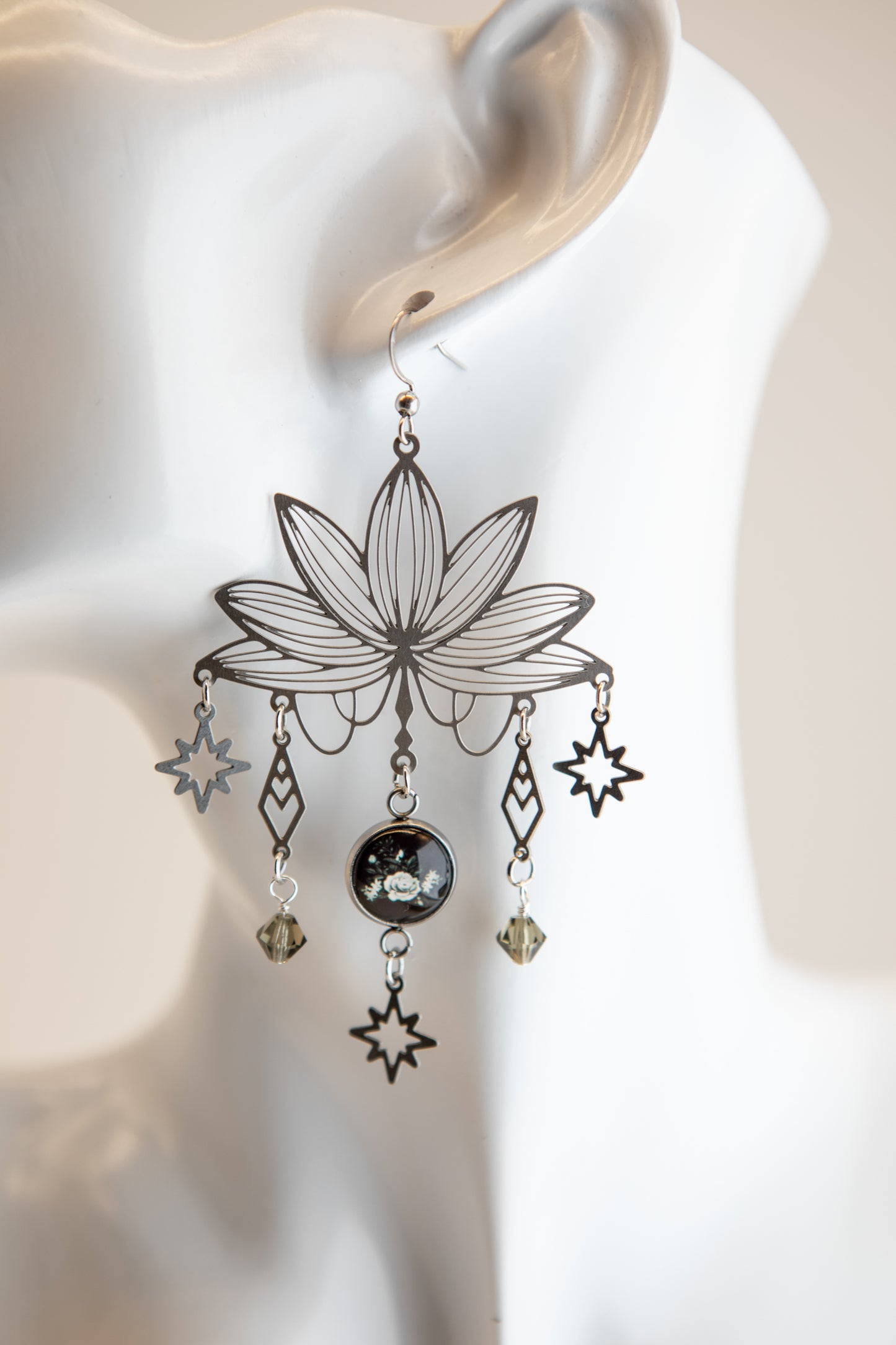 Night Blooming Art Nouveau Stainless Steel Earrings