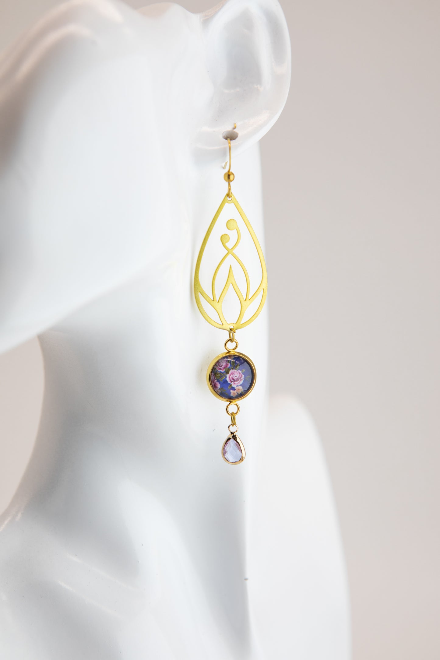Periwinkle Dusk Art Nouveau Brass Earrings