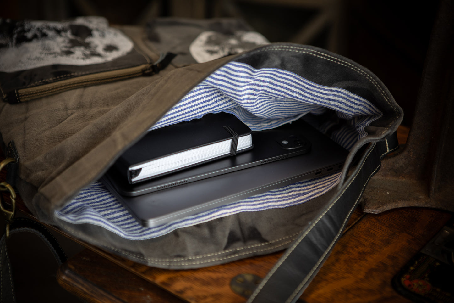 Full Moons Pocketed Recycled Canvas Crossbody Tote