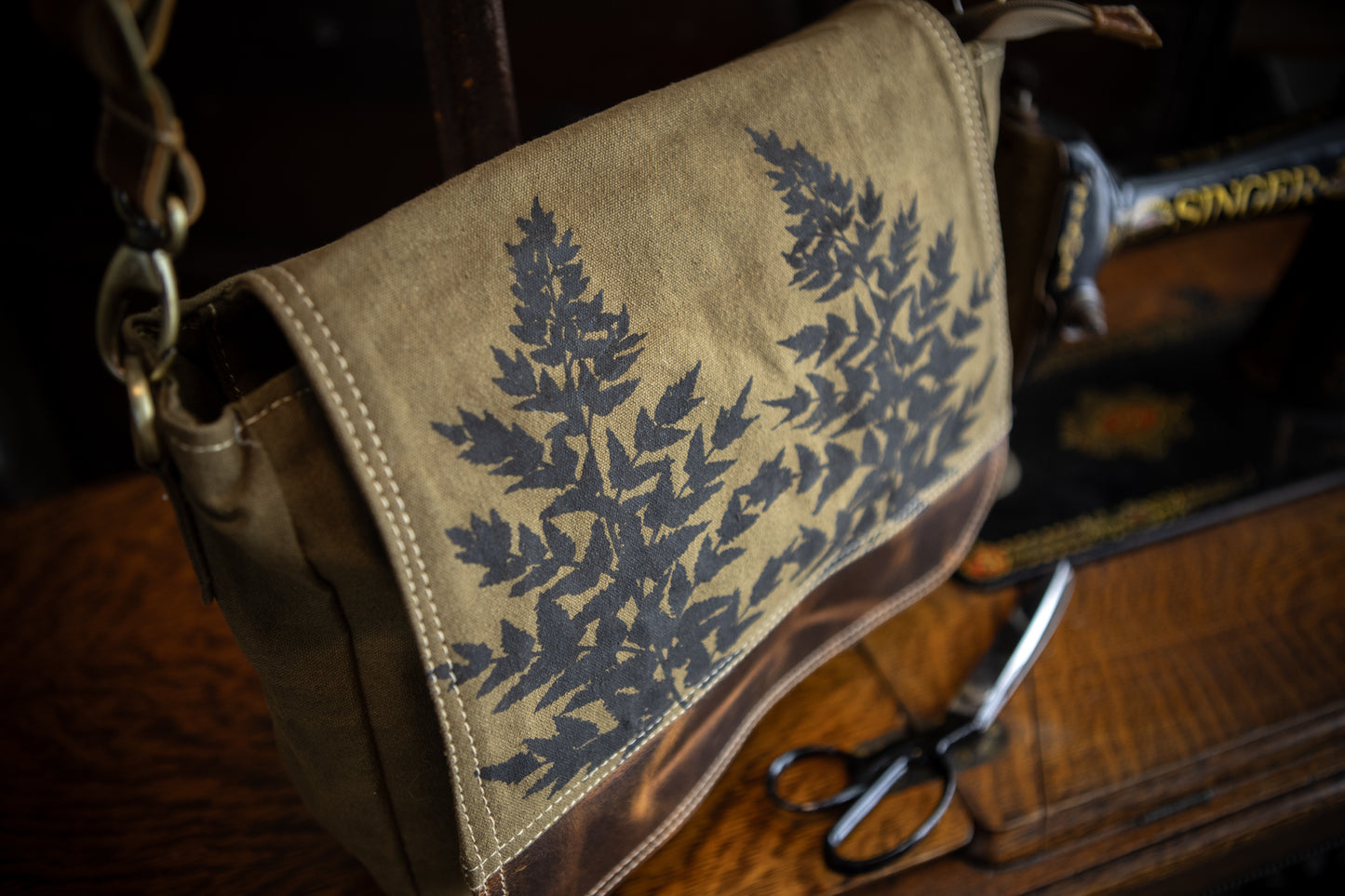 Forest Ferns Recycled Canvas Saddle Bag