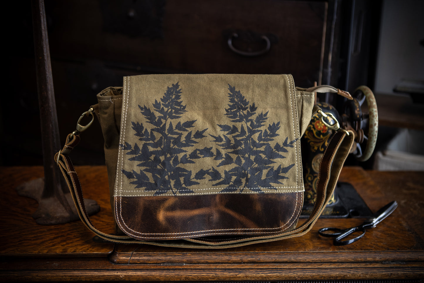 Forest Ferns Recycled Canvas Saddle Bag