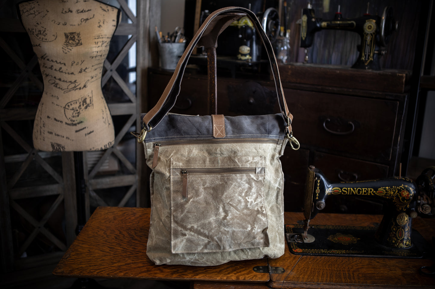 Mountain Peak Pocketed Recycled Canvas Crossbody Tote