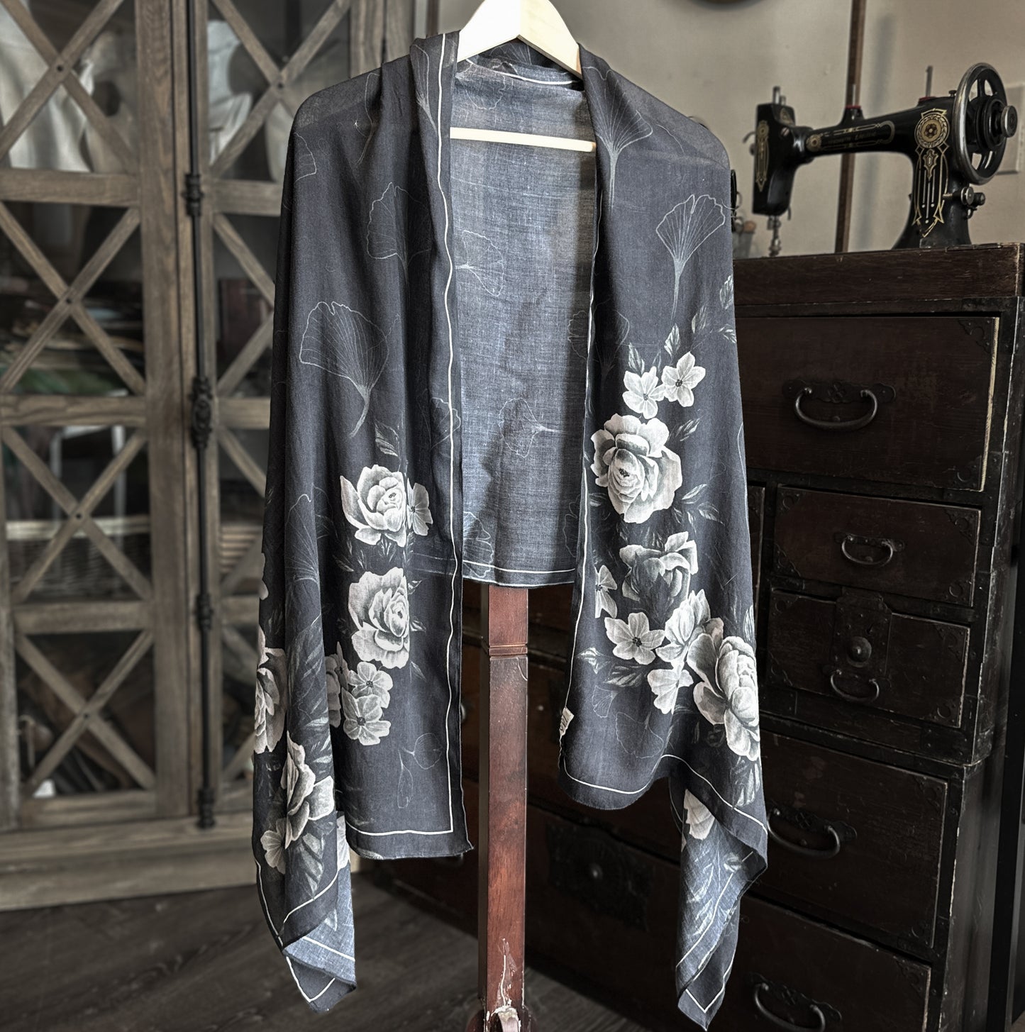 Black Floral - Rayon Scarf