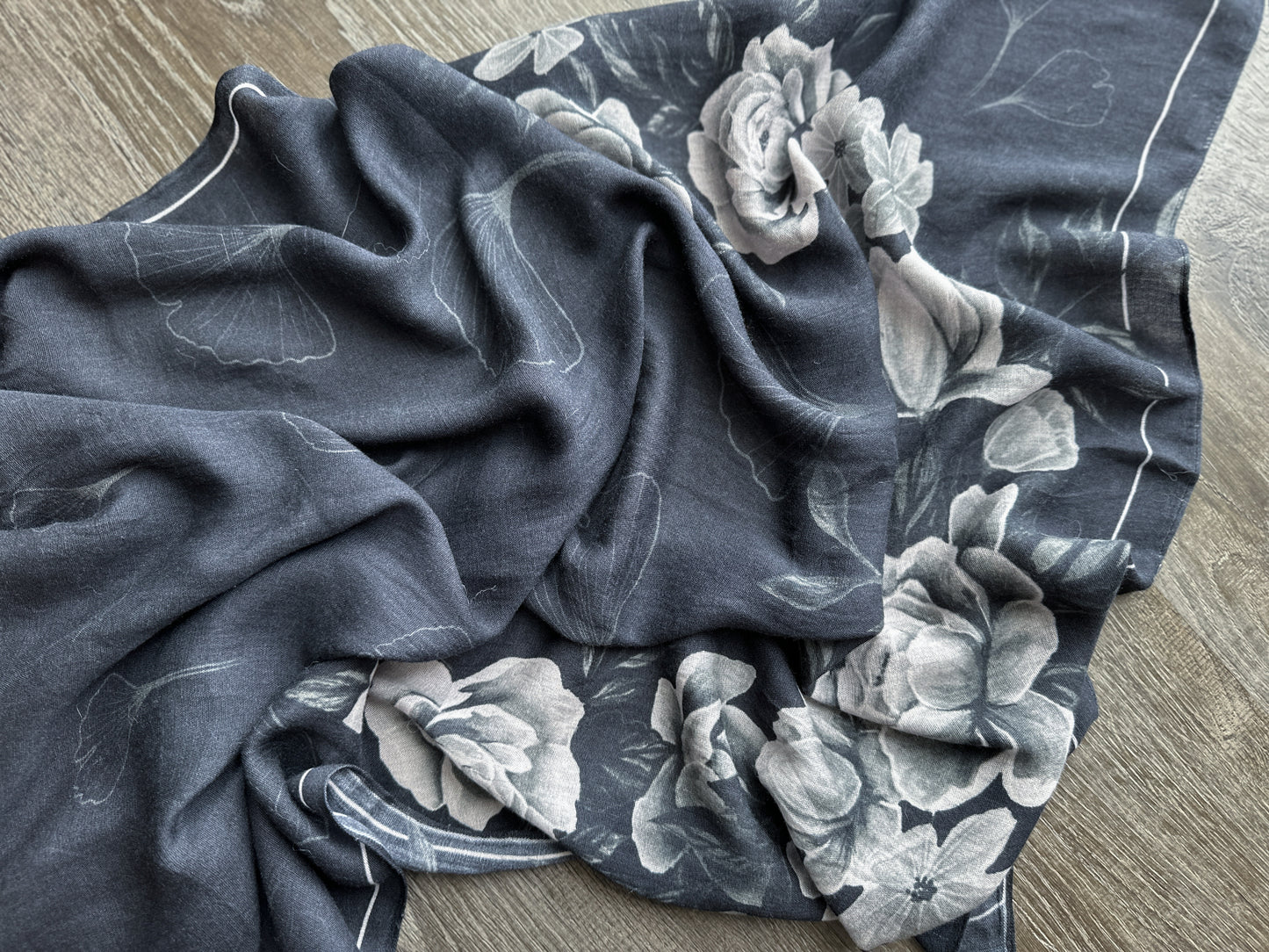 Black Floral - Rayon Scarf