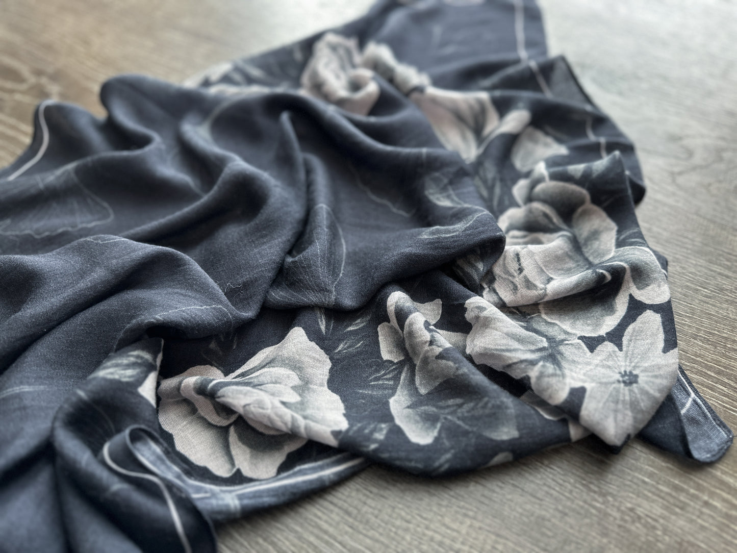 Black Floral - Rayon Scarf