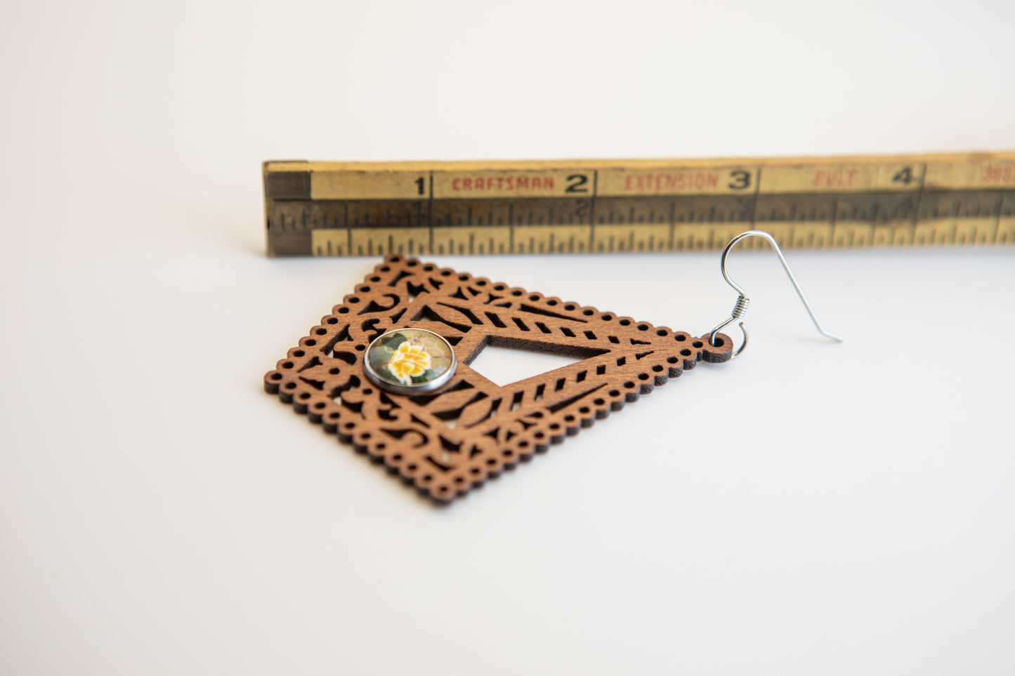 Yellow Peony Wooden Earrings