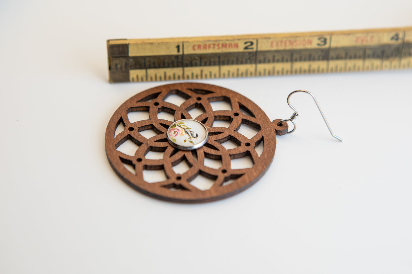 Floral Chickadee Wooden Earrings