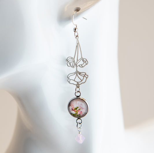 Transcendent Rose Art Nouveau Stainless Steel Earrings