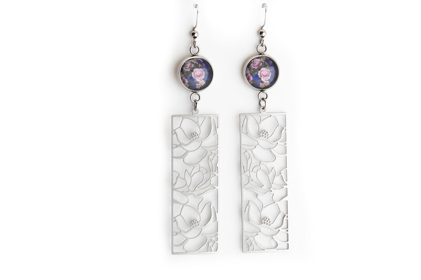 Future Floral Dusk Art Nouveau Stainless Steel Earrings