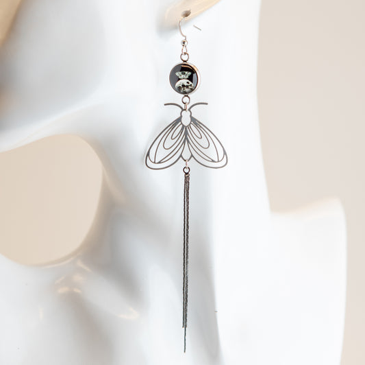 Moth and Moon Stainless Steel Earrings