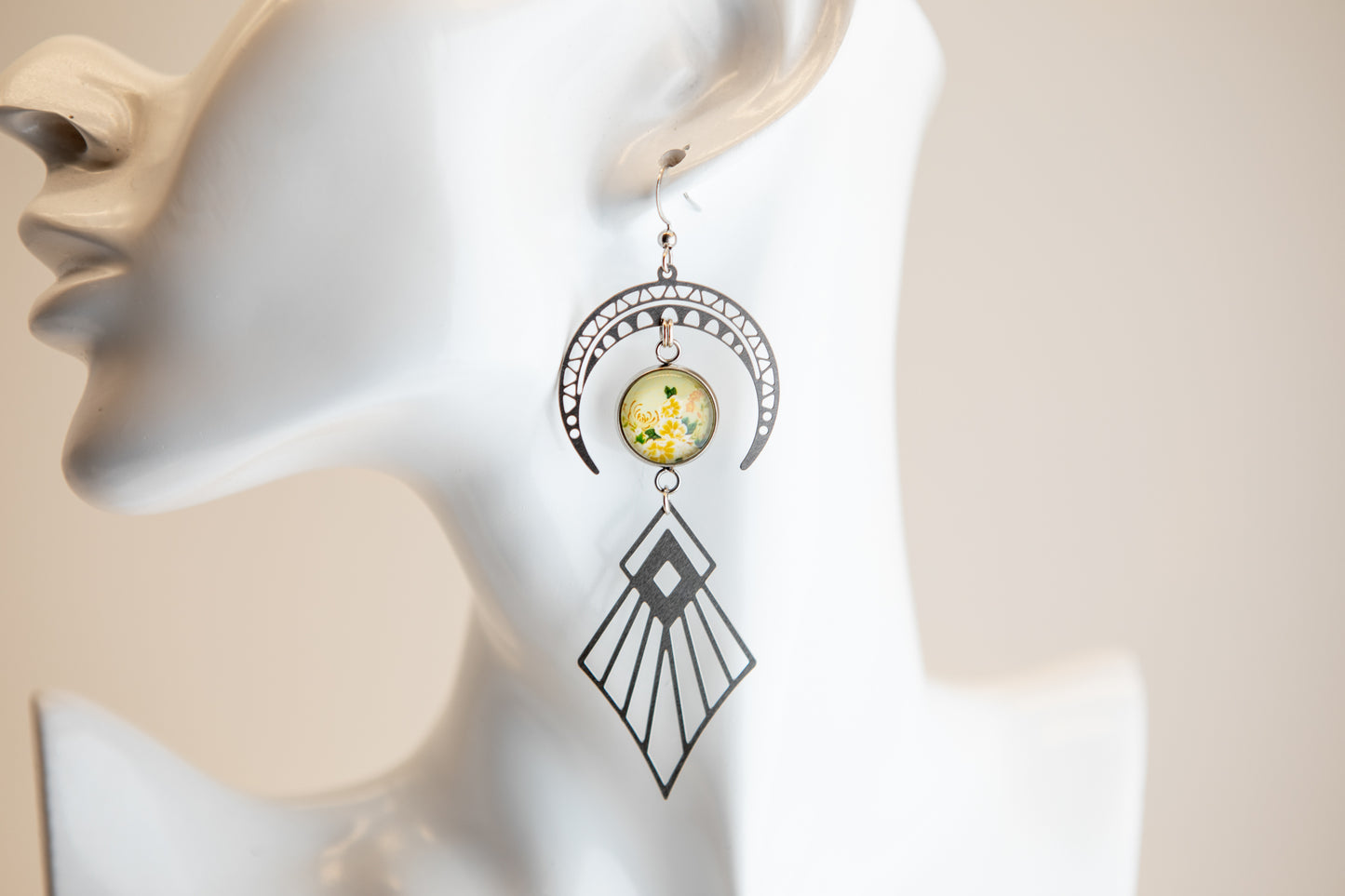 Art Nouveau Moon Stainless Steel Earrings