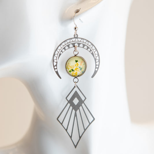 Art Nouveau Moon Stainless Steel Earrings