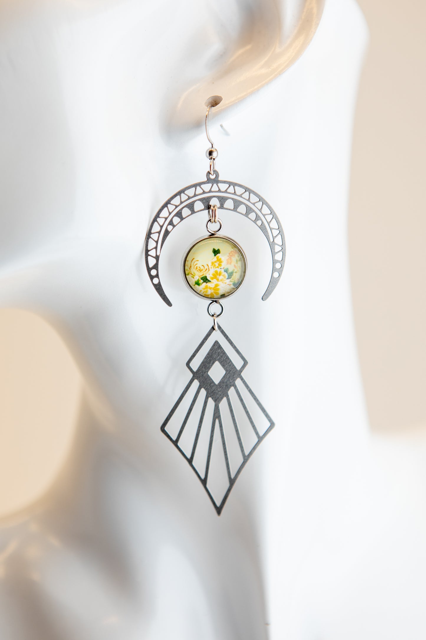 Art Nouveau Moon Stainless Steel Earrings