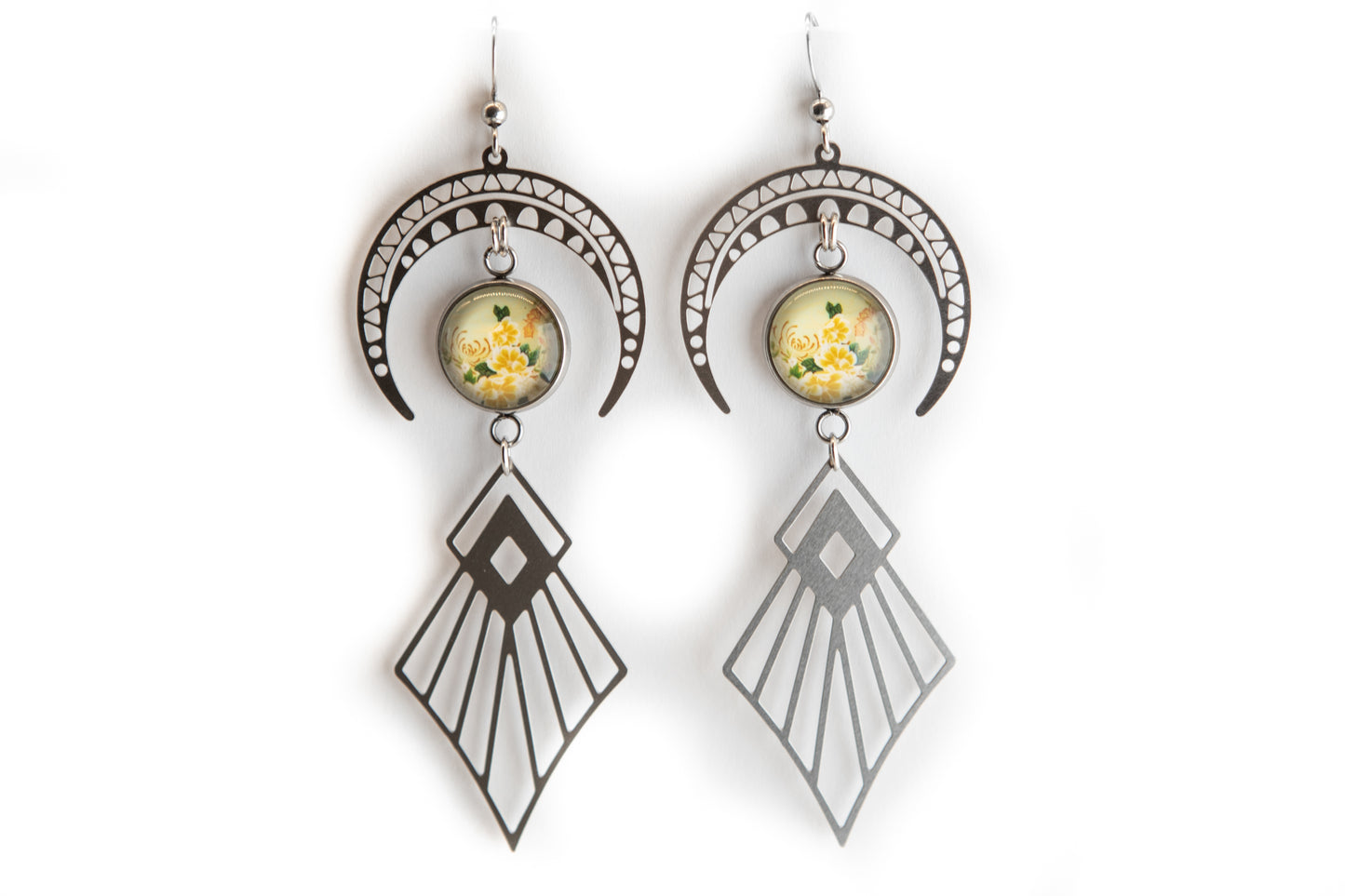 Art Nouveau Moon Stainless Steel Earrings