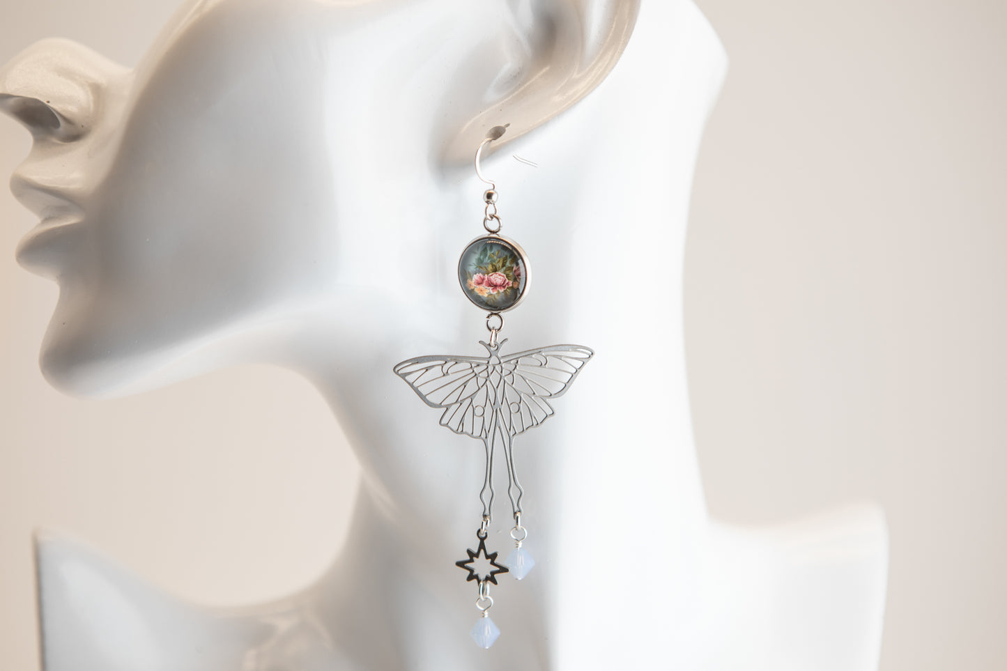 Butterflies and Flowers Art Nouveau Stainless Steel Earrings