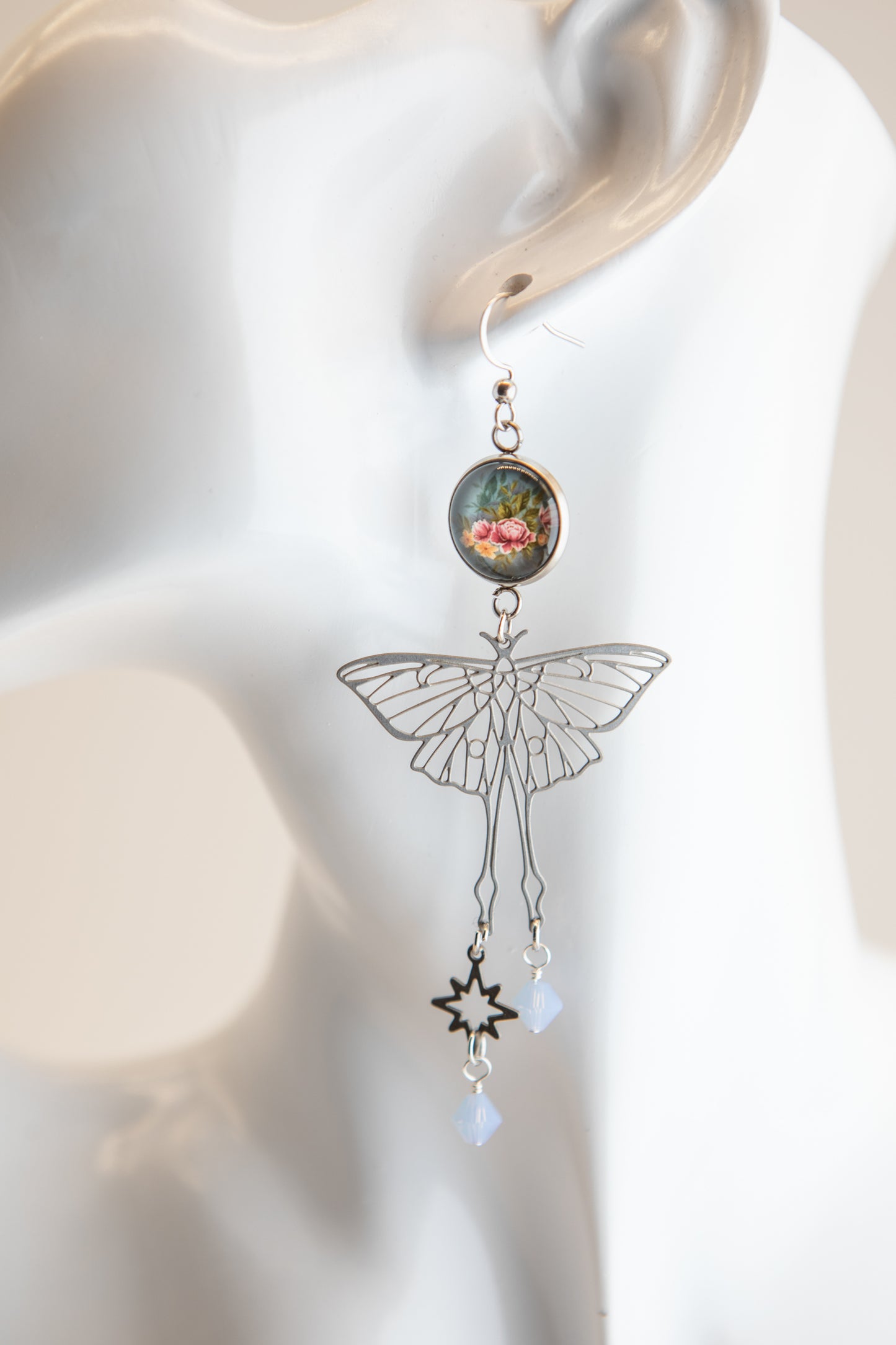 Butterflies and Flowers Art Nouveau Stainless Steel Earrings