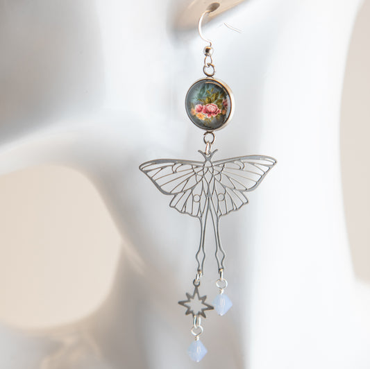 Butterflies and Flowers Art Nouveau Stainless Steel Earrings