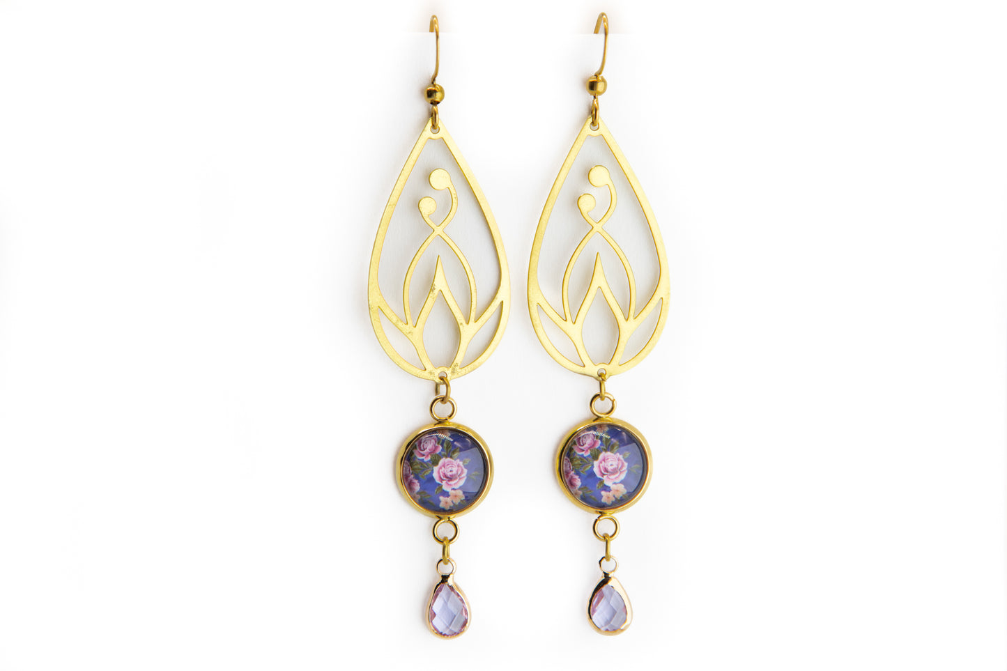 Periwinkle Dusk Art Nouveau Brass Earrings