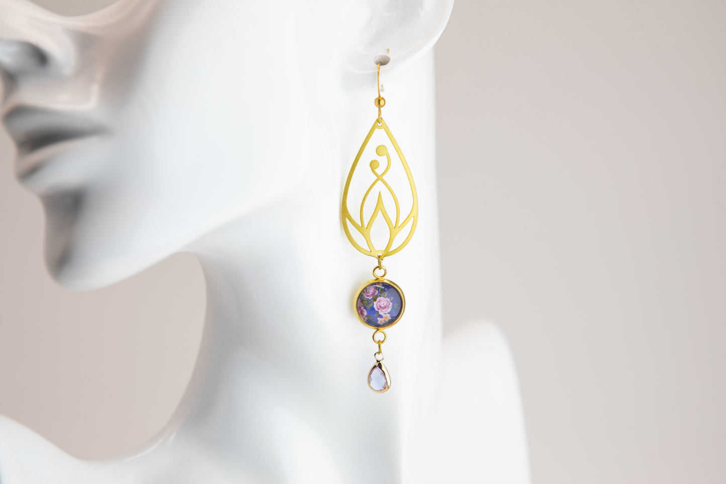 Periwinkle Dusk Art Nouveau Brass Earrings