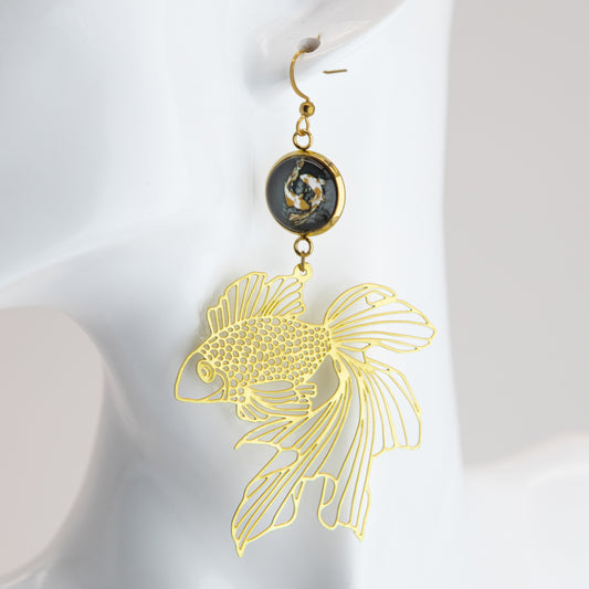 Koi Art Nouveau Brass Earrings