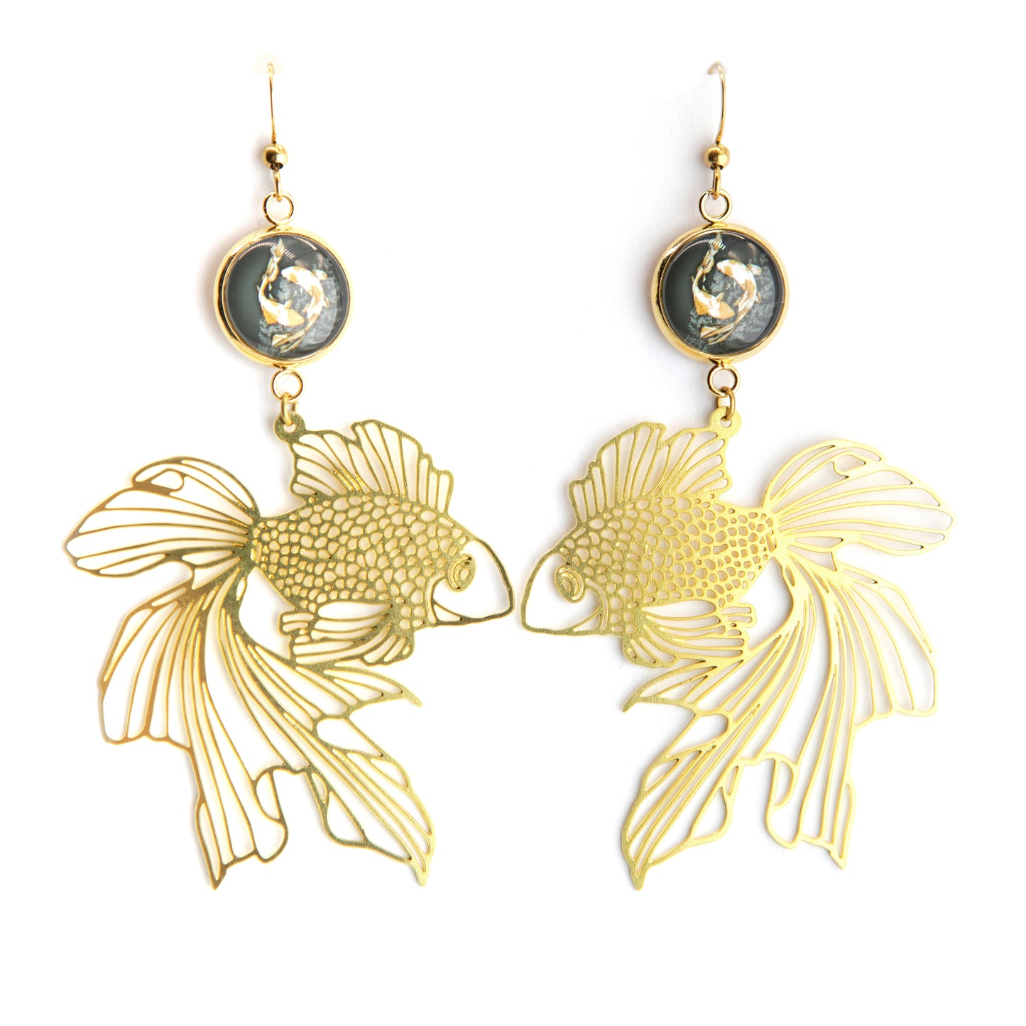 Koi Art Nouveau Brass Earrings