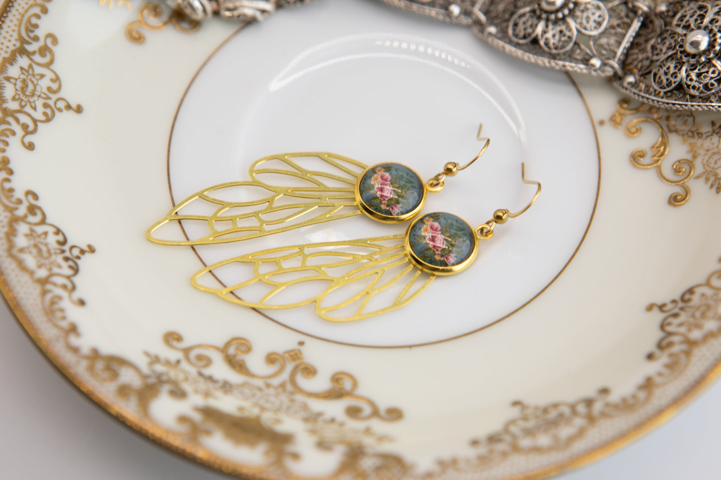 Dragonfly Wing Nouveau Brass Earrings