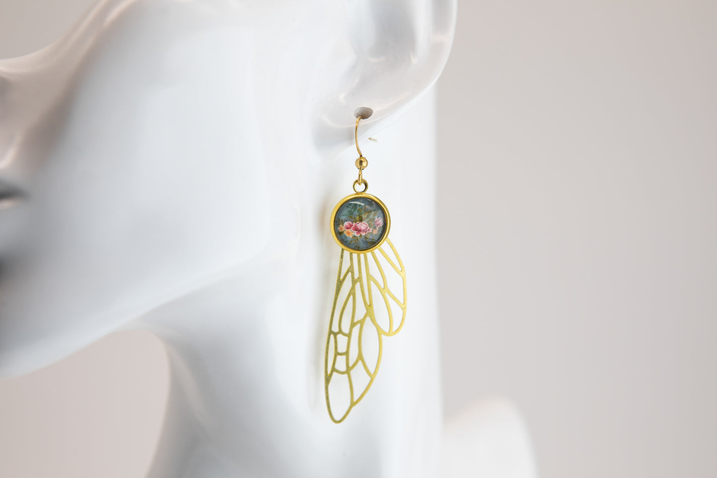 Dragonfly Wing Nouveau Brass Earrings