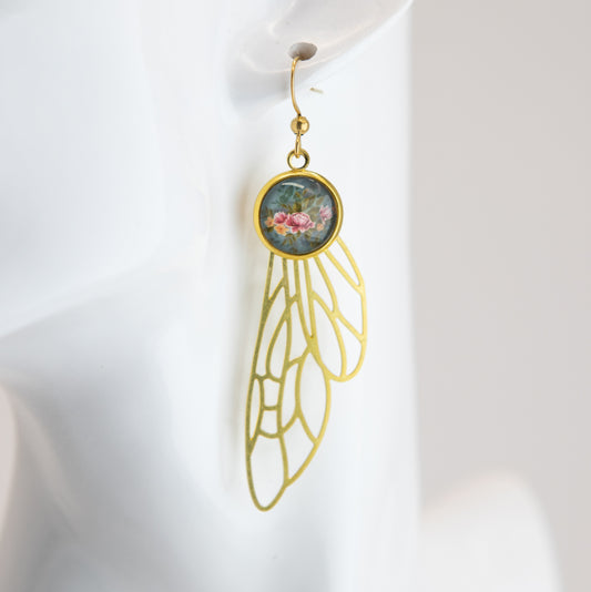 Dragonfly Wing Nouveau Brass Earrings