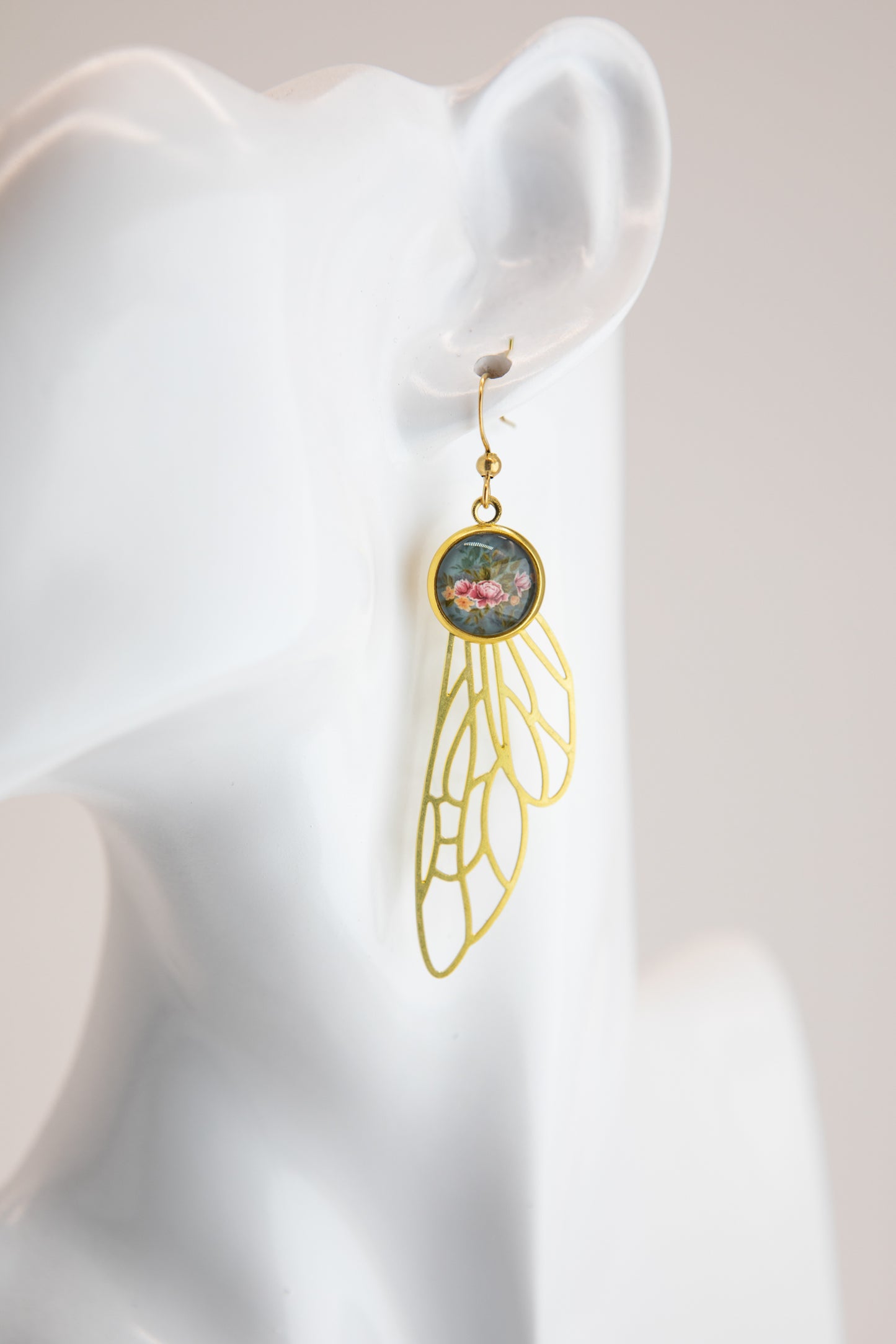 Dragonfly Wing Nouveau Brass Earrings