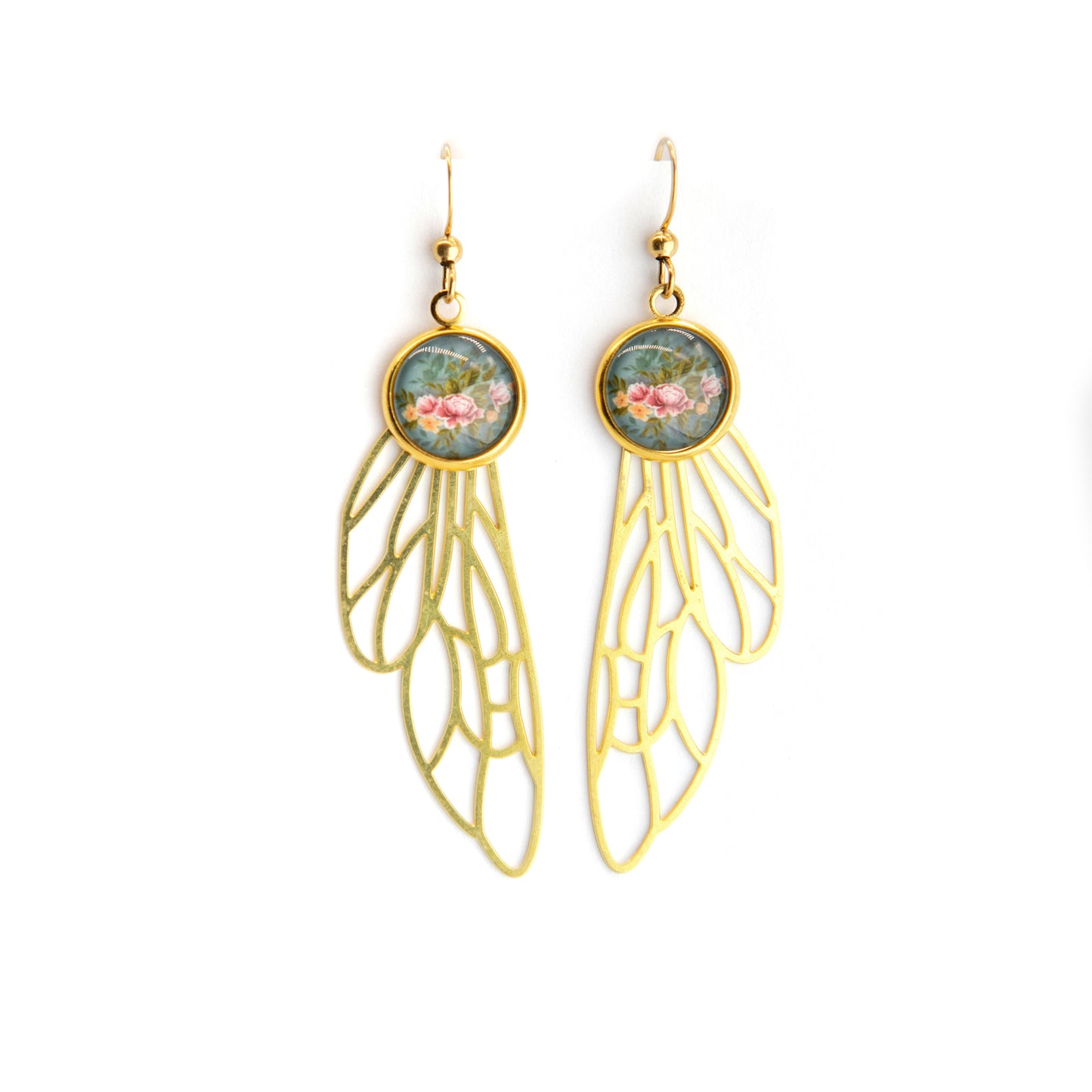 Dragonfly Wing Nouveau Brass Earrings