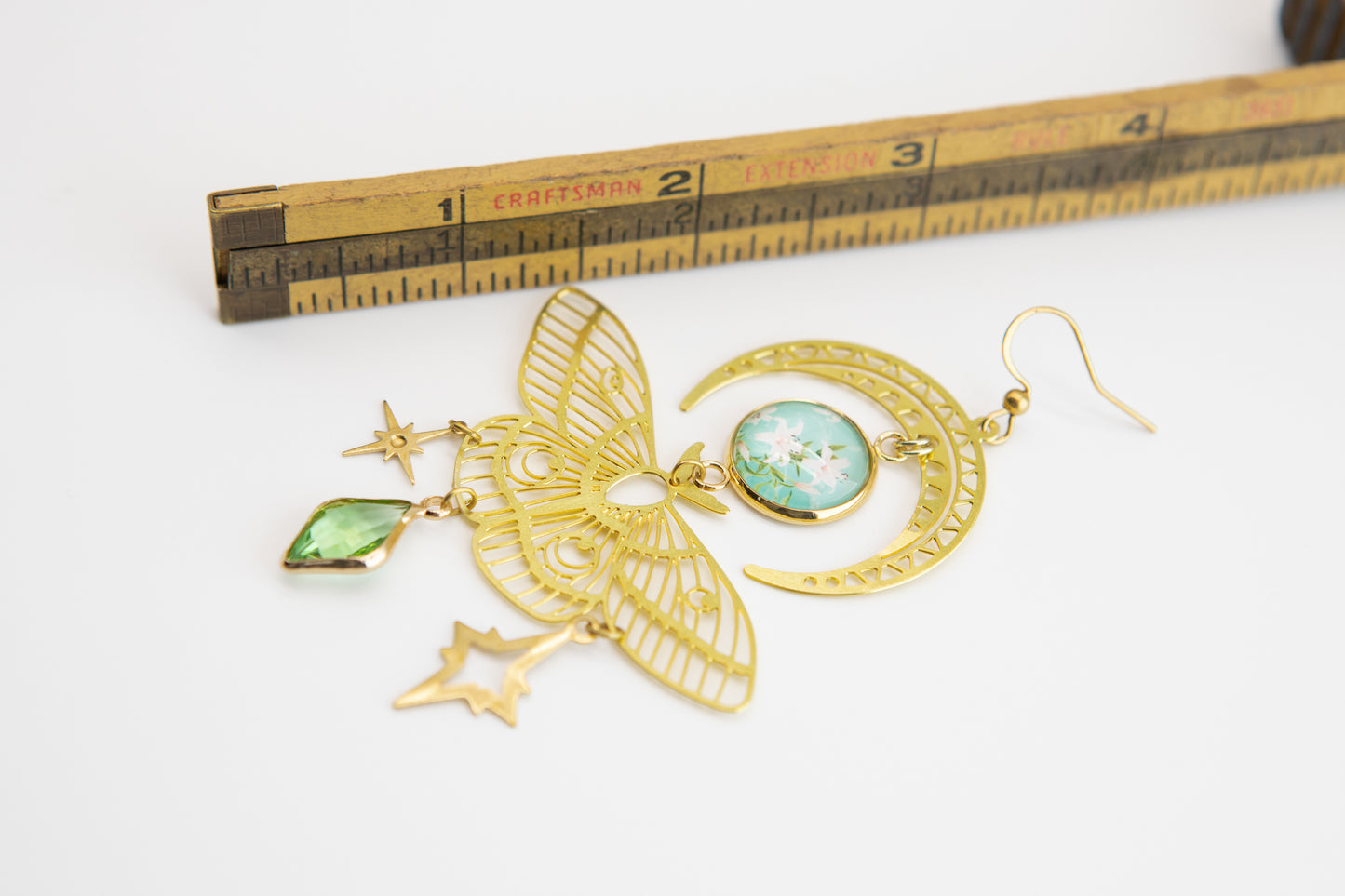 Butterfly Lilly Moon Art Nouveau Brass Earrings