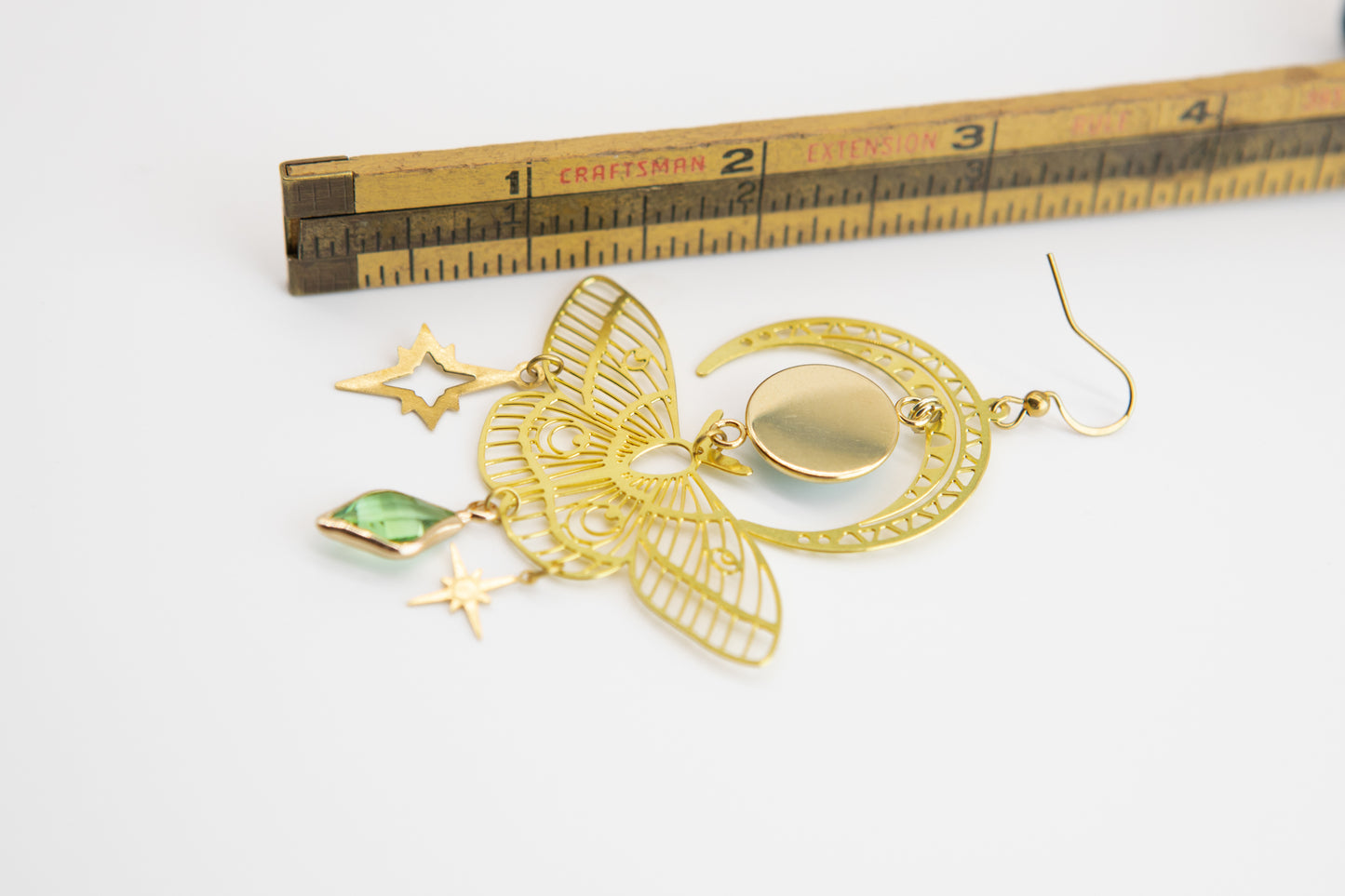 Butterfly Lilly Moon Art Nouveau Brass Earrings