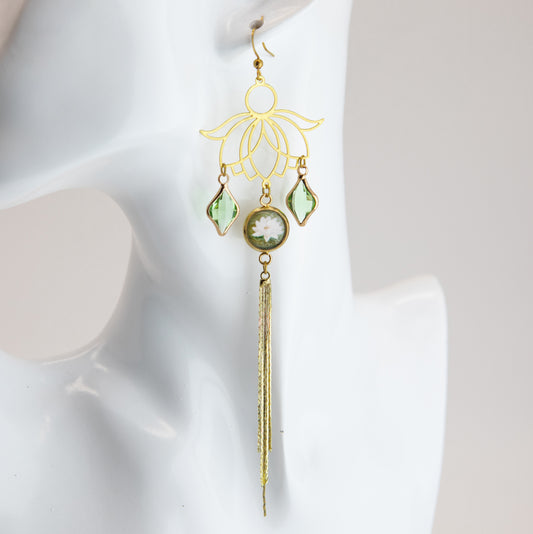 Water Lilly Art Nouveau Brass Earrings