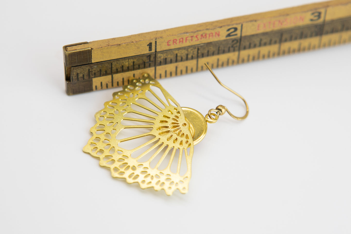 Coral Sunset Fan Art Nouveau Brass Earrings