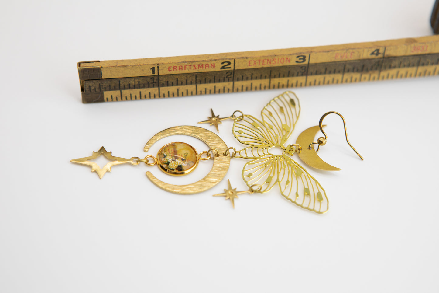 Floral Sunset Butterfly Art Nouveau Brass Earrings