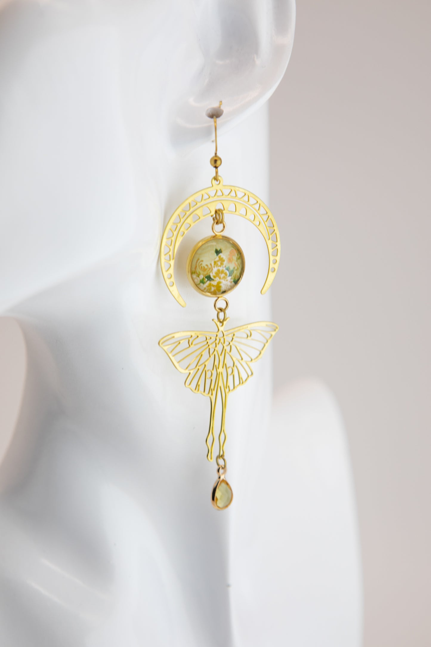 Matcha Moon Butterflies Art Nouveau Brass Earrings