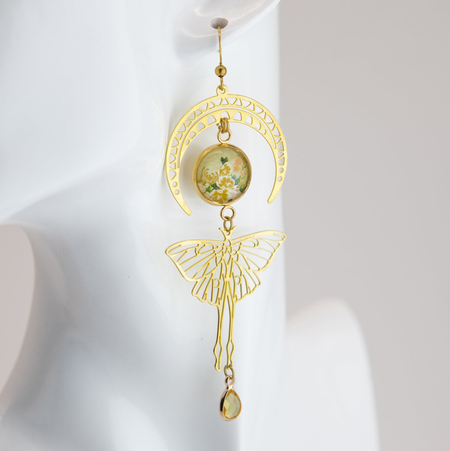 Matcha Moon Butterflies Art Nouveau Brass Earrings