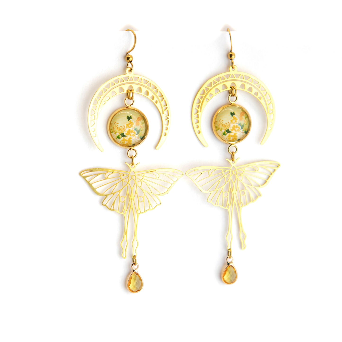 Matcha Moon Butterflies Art Nouveau Brass Earrings