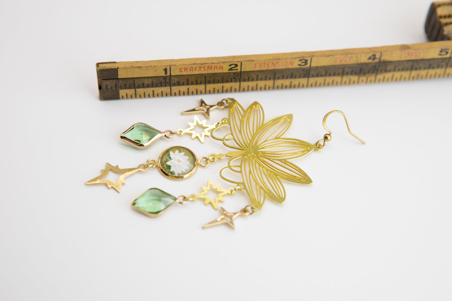 Grande Water Lilly Art Nouveau Brass Earrings