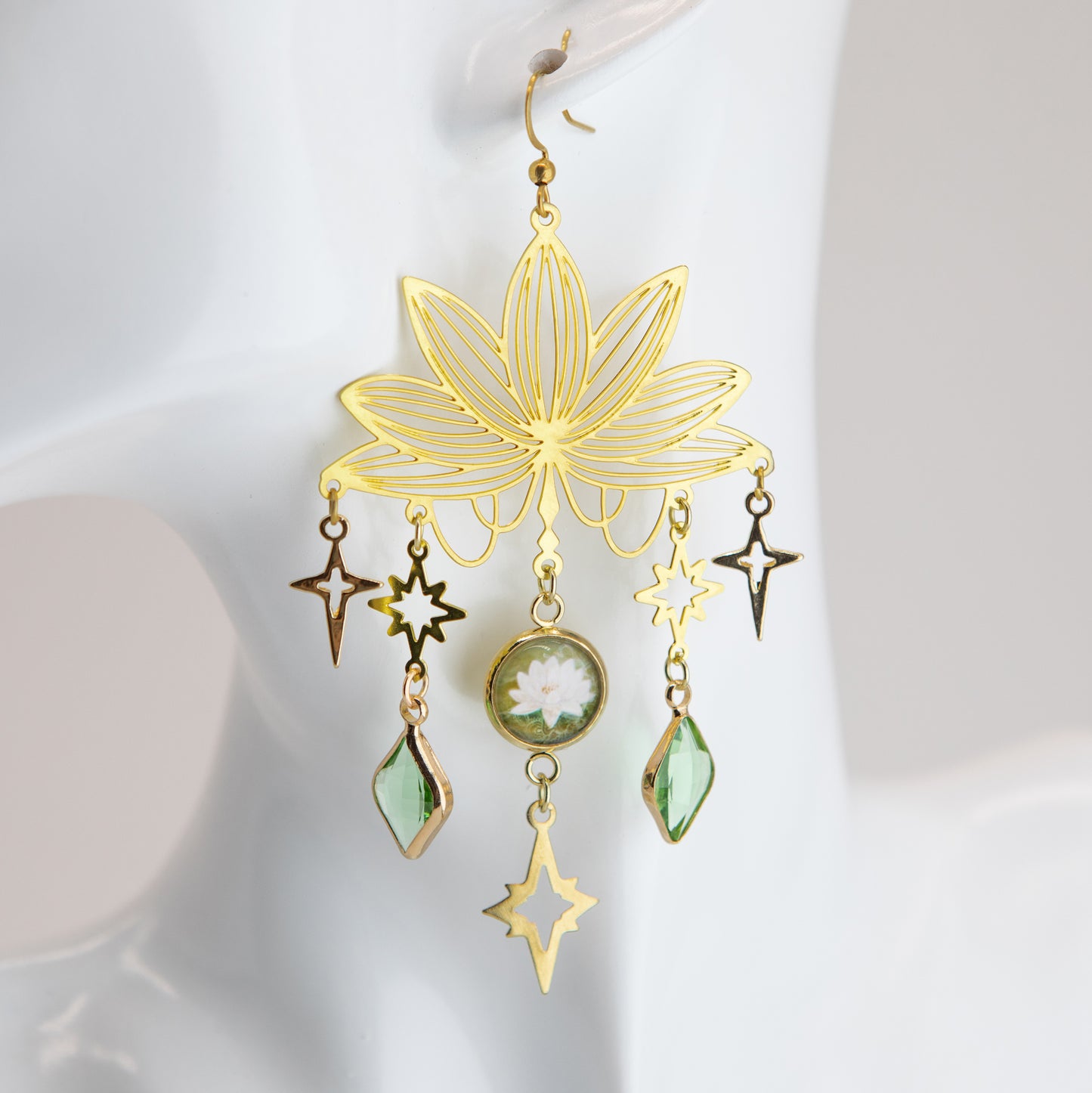 Grande Water Lilly Art Nouveau Brass Earrings