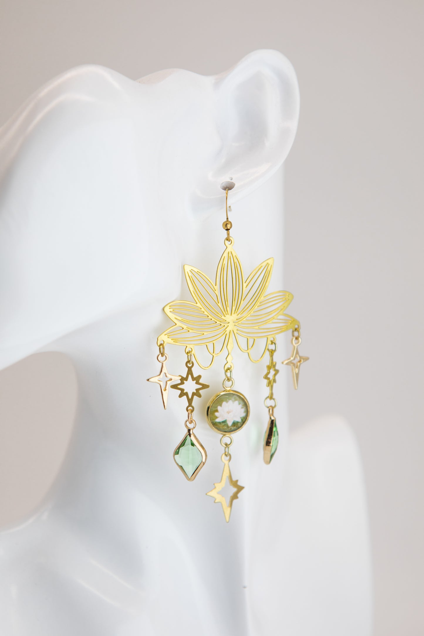 Grande Water Lilly Art Nouveau Brass Earrings