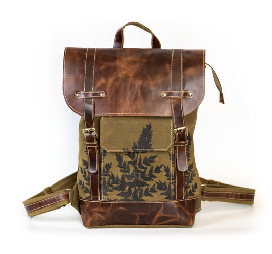 Forrest Ferns Recycled Canvas & Leather Backpack