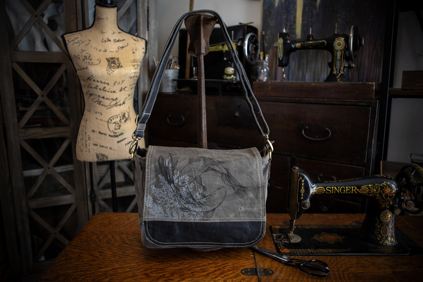 Circle of Koi Recycled Canvas Saddle Bag