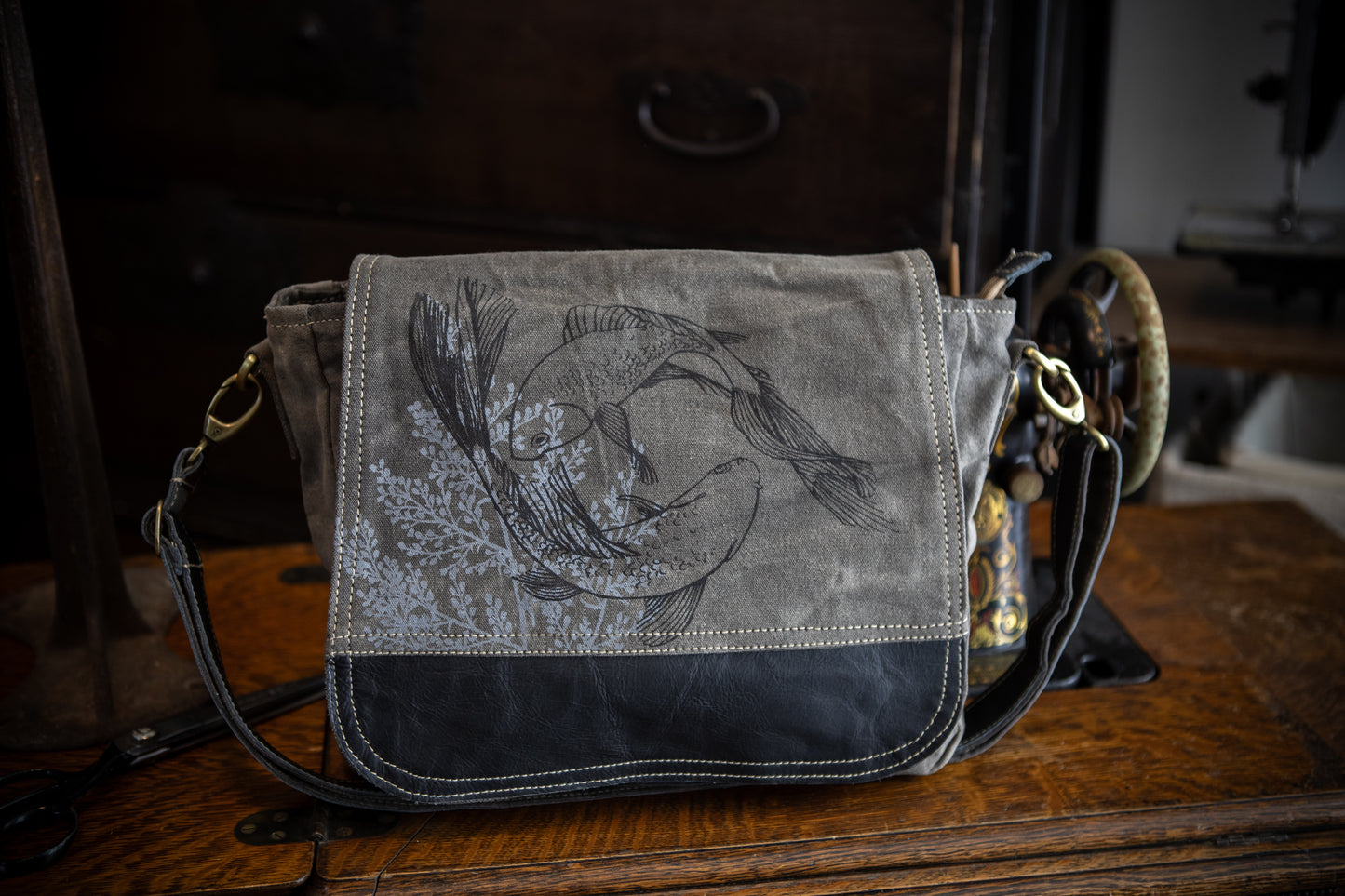 Circle of Koi Recycled Canvas Saddle Bag