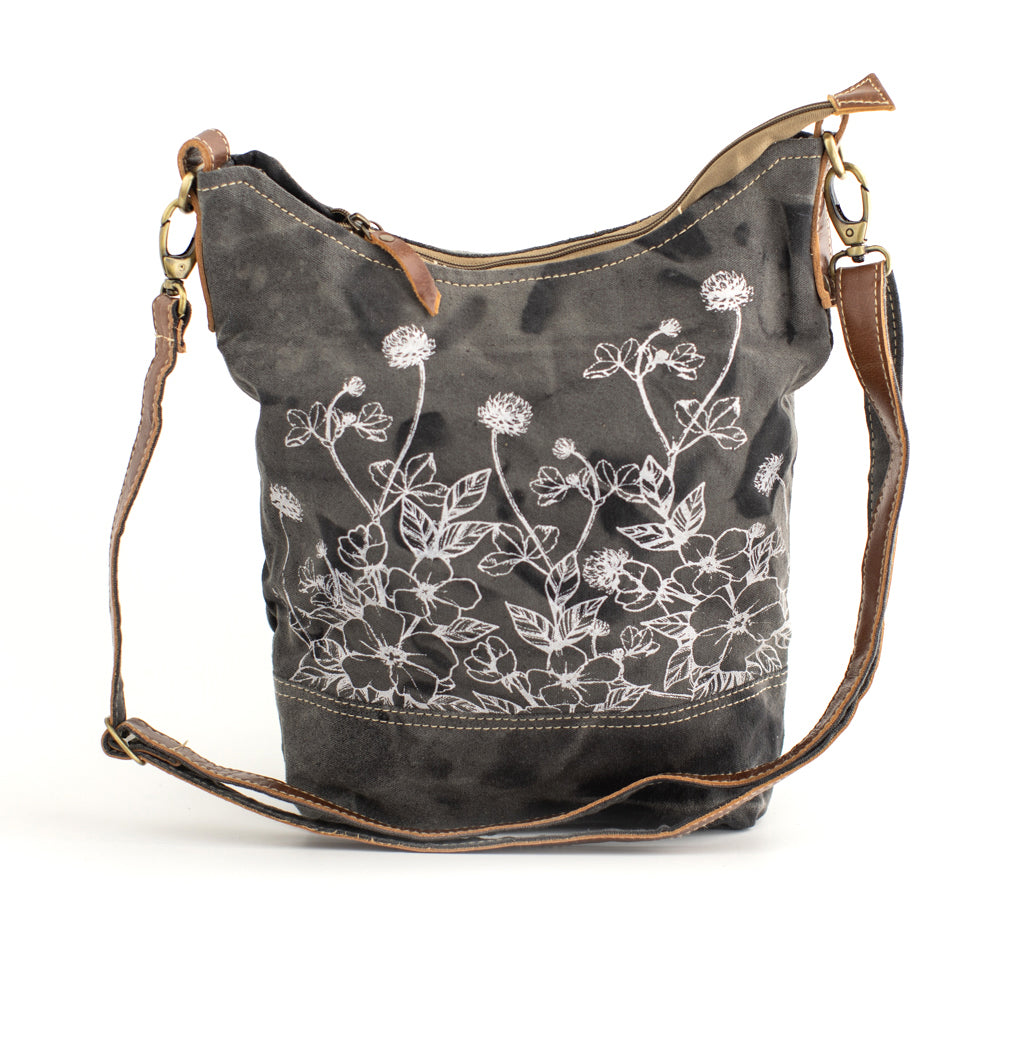 Wild Flowers Recycled Medium Canvas Hobo Bag