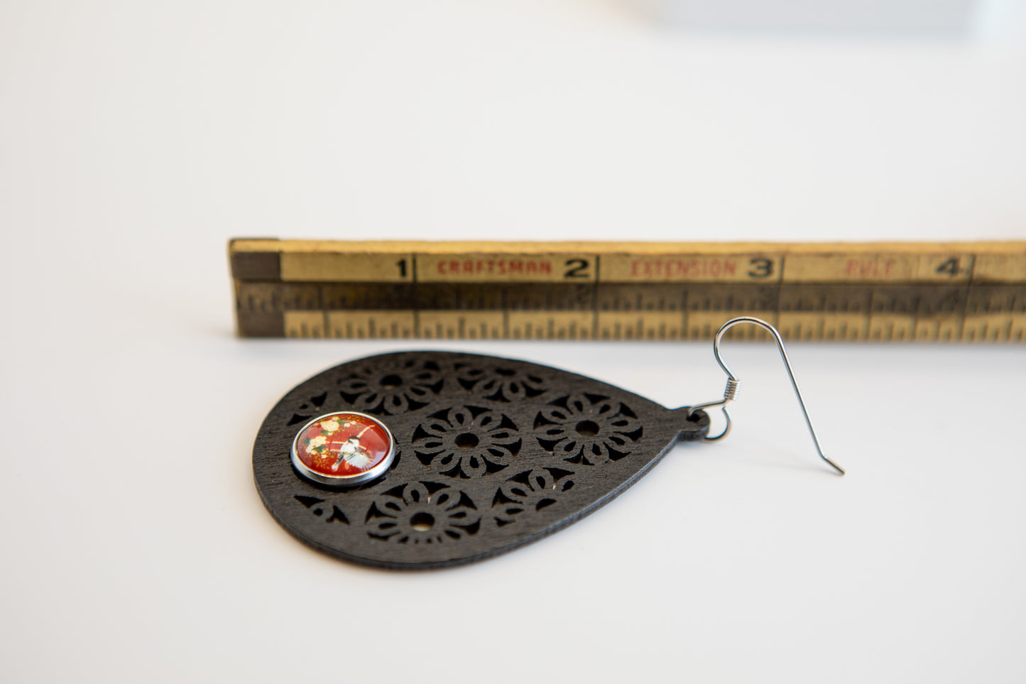 Chickadee in Red Wooden Earrings